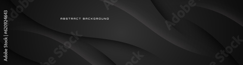 3D black geometric abstract background overlap layer on dark space with waves decoration. Minimalist modern graphic design element cutout style concept for banner, flyer, card, or brochure cover