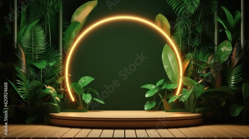 podium with light with nature background