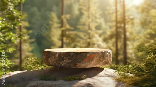 stone podium with a nature background