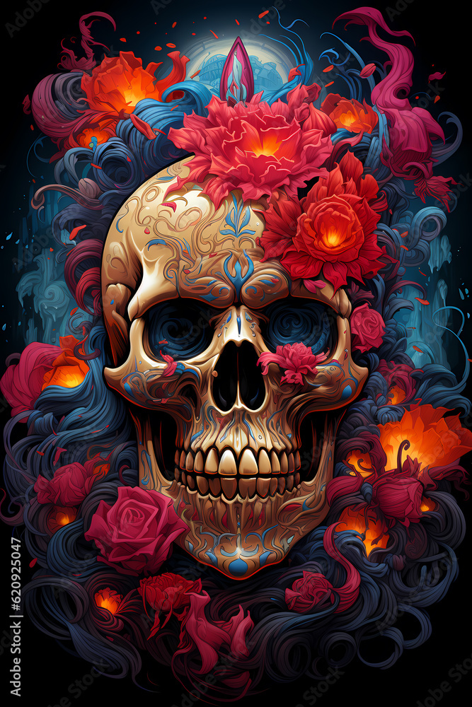 Laughing Skull smile tshirt design dark art illustration
