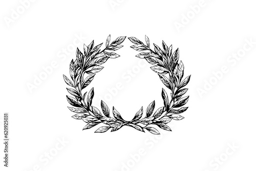 Laurel wreath vintage Baroque frame border monogram engraving vector illustration.