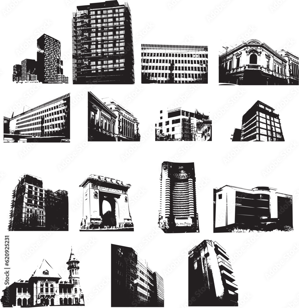 set of different kinds of buildings