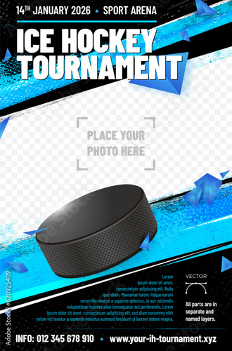 Ice hockey tournament poster template with puck