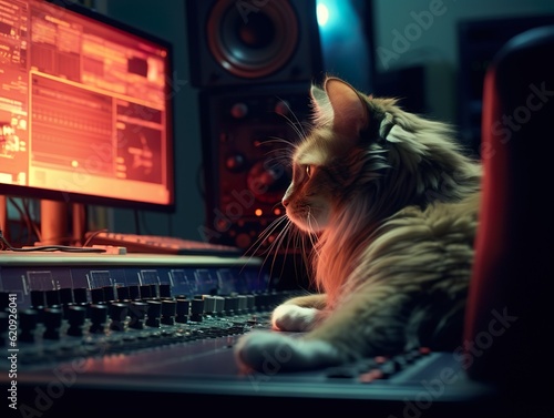 Katze arbeitet im Tonstudio