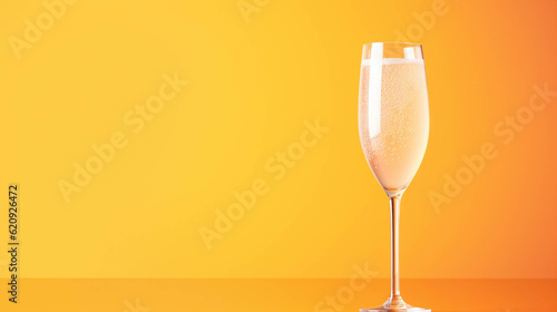 French 75 Cocktail on colorful background. Copy Space on the side. Generative AI.