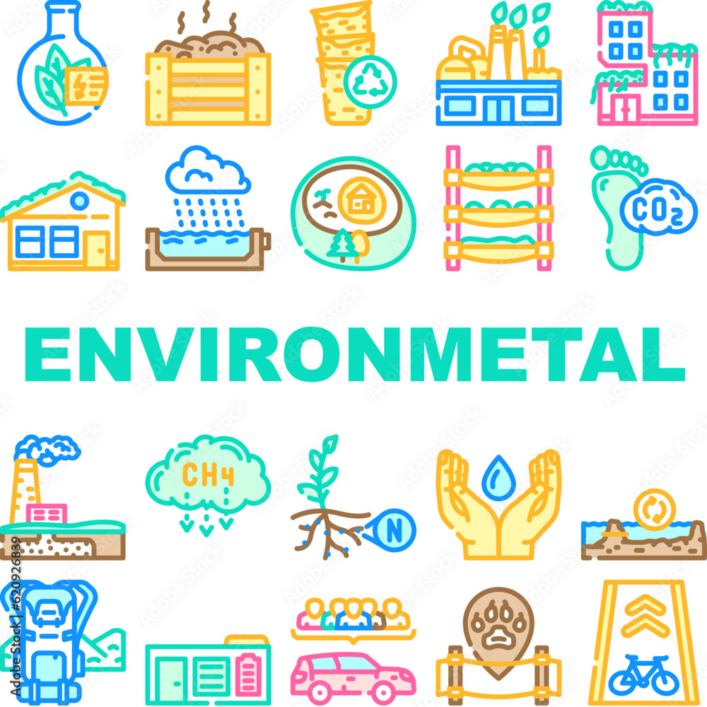 engineer environmental technology icons set vector. environment worker, industry man, people concept, engineering ecology engineer environmental technology color line illustrations