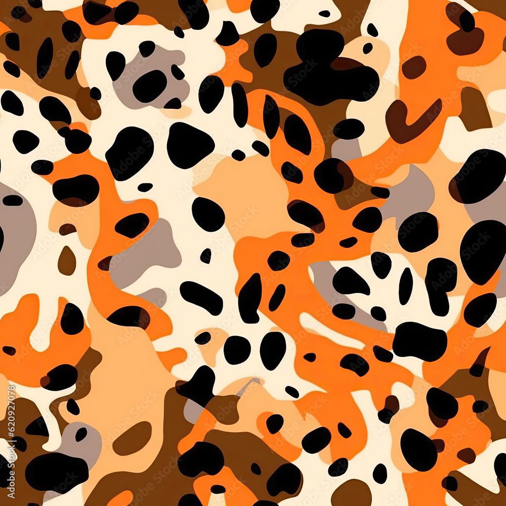 Orange leopard jaguar fur texture repeating seamless pattern. AI illustration. Modern panther animal fabric textile print design. . Orange leopard jaguar fur texture repeating seamless pattern. AI illustration. Modern panther animal fabric textile print design. .