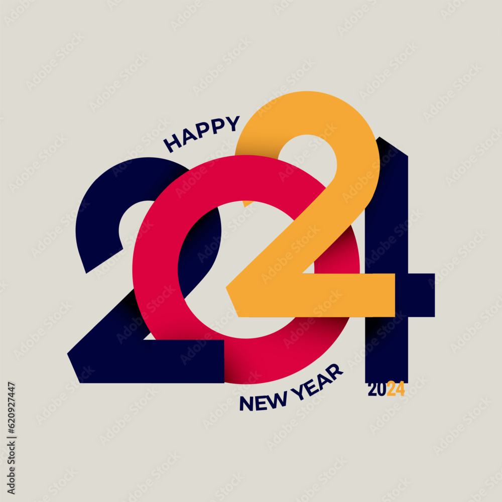 Happy New Year 2024 typography design poster with flat style. Year 2024