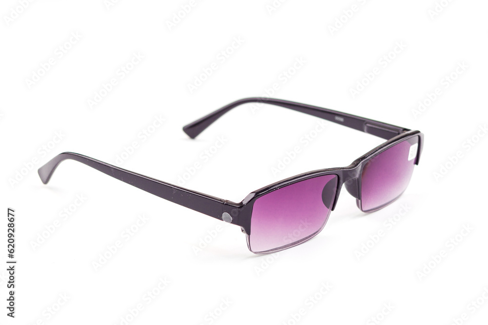 Fashionable sunglasses for women. burgundy glass. beautiful shape. Women's accessory.on a white isolated background.	