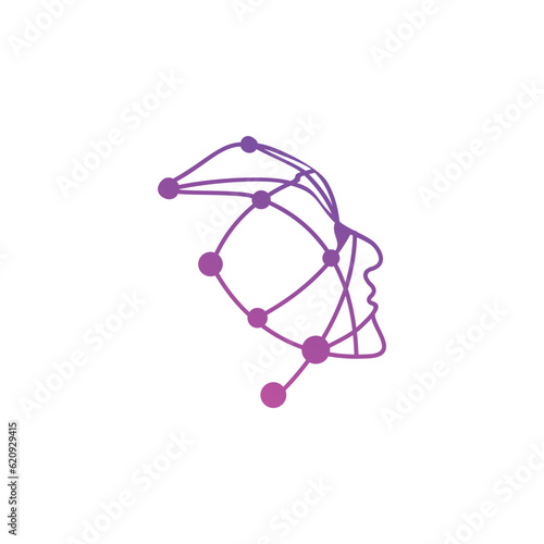 Head connection network technology symbol logo. Artificial concept vector. Head digital Technology connection Logo template designs illustration