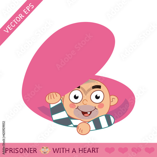 Cute Man Prisoner Come Out Of Balloon Of Heart Shape. T shirt, Background, Vector Illustration Cartoon EPS Images. 
