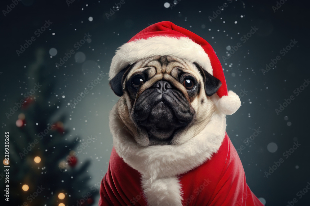 Dog in Christmas costume. AI generative.
