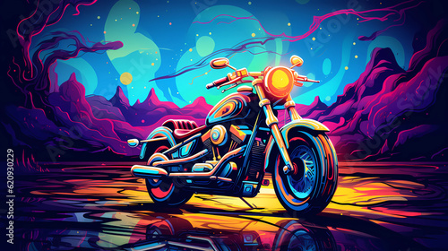 hand drawn steam wave style motorcycle illustration 