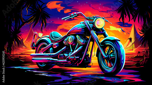hand drawn steam wave style motorcycle illustration 