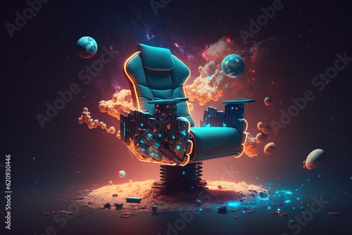 gamer chair floating in starry outer space  Generative AI