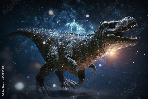 dinosaur floating in starry outer space, Generative AI