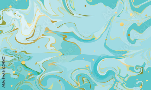 Cyan and gold marble liquid color background design texture