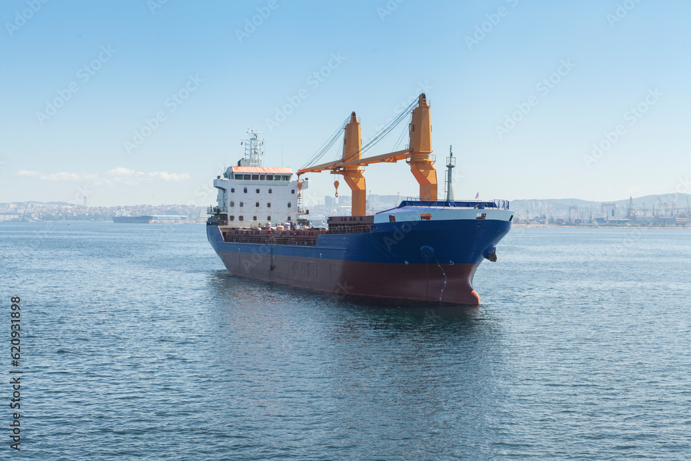cargo ship at sea at different angles