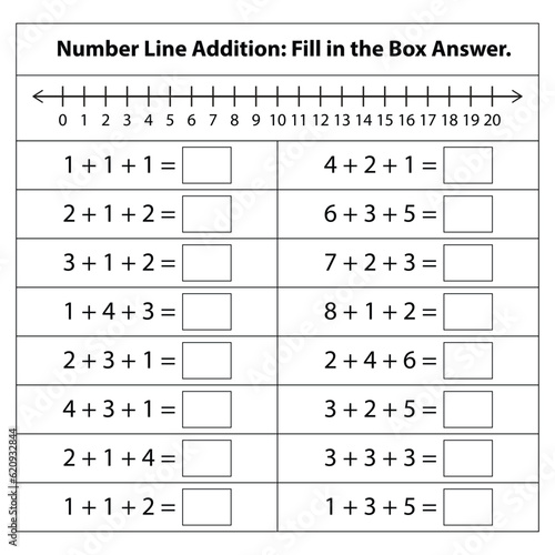 Math worksheet for kids. Addition. Mathematic activity page with. Calculate and write the result template. Vector illustration