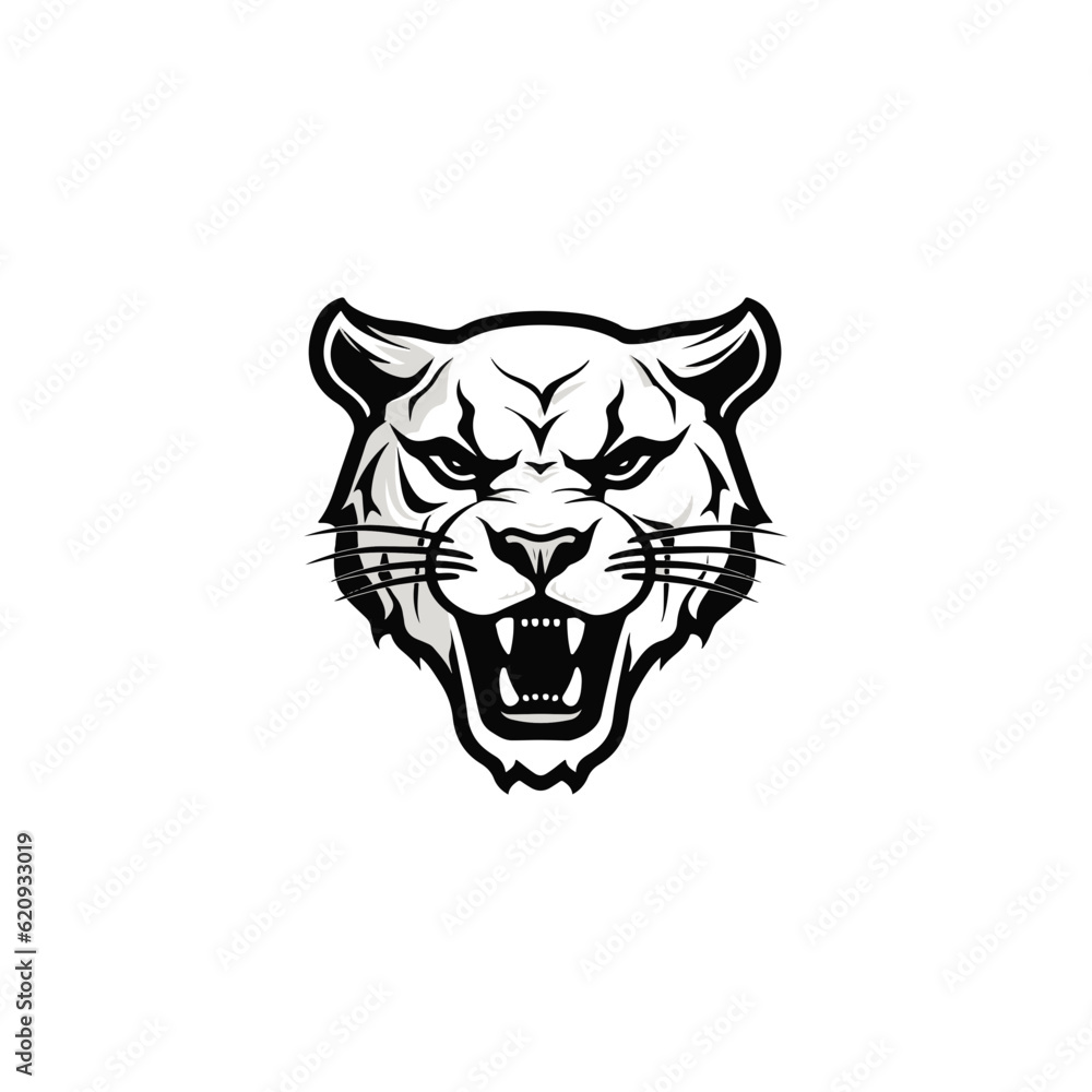 Cougar logo. Fearless Panther. Roaring Predator. Roaring Panther. Panther half body.Design elements in T-shirt Vector illustration.family, vector symbolic.