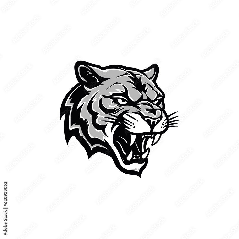 Fototapeta premium Cougar logo. Fearless Panther. Roaring Predator. Roaring Panther. Panther half body. Roaring fang face. Combine with text. Design elements in T-shirt Vector illustration. family, vector symbolic