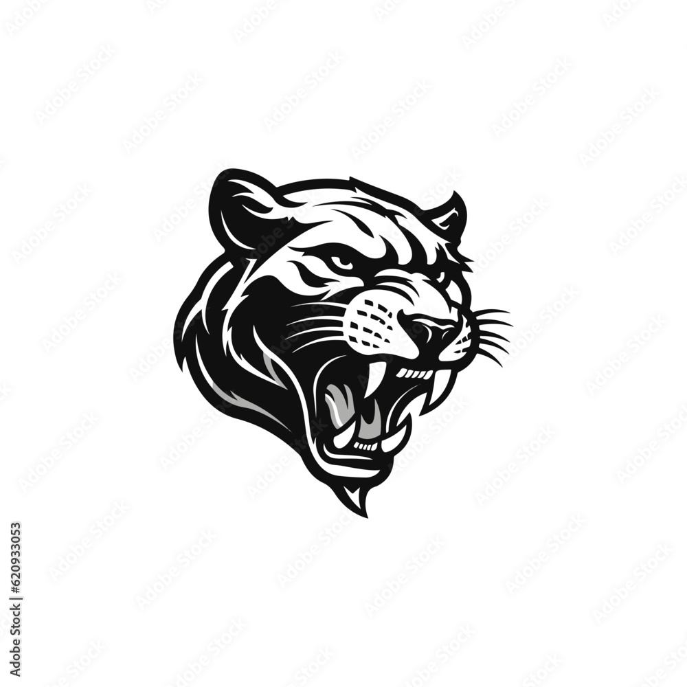 Cougar logo. Fearless Panther. Roaring Predator. Roaring Panther. Panther half body.Design elements in T-shirt Vector illustration.family, vector symbolic.