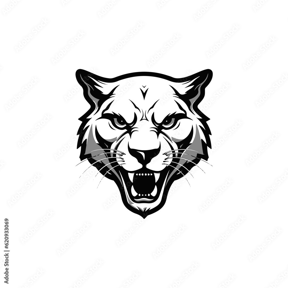  Roaring fang face. Combine with text.  Design elements in T-shirt Vector illustration.family, vector symbolic. Cougar logo. Fearless Panther. Roaring Predator. Roaring Panther. Panther half body.