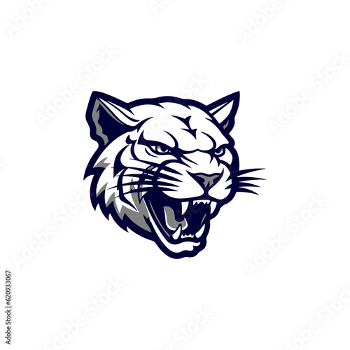 Cougar logo. Fearless Panther. Roaring Predator. Roaring Panther. Panther half body. Roaring fang face. Combine with text.  Design elements in T-shirt Vector illustration. family, vector symbolic 