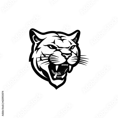 Cougar logo. Fearless Panther. Roaring Predator. Roaring Panther. Panther half body. Roaring fang face. Combine with text.  Design elements in T-shirt Vector illustration. family, vector symbolic 