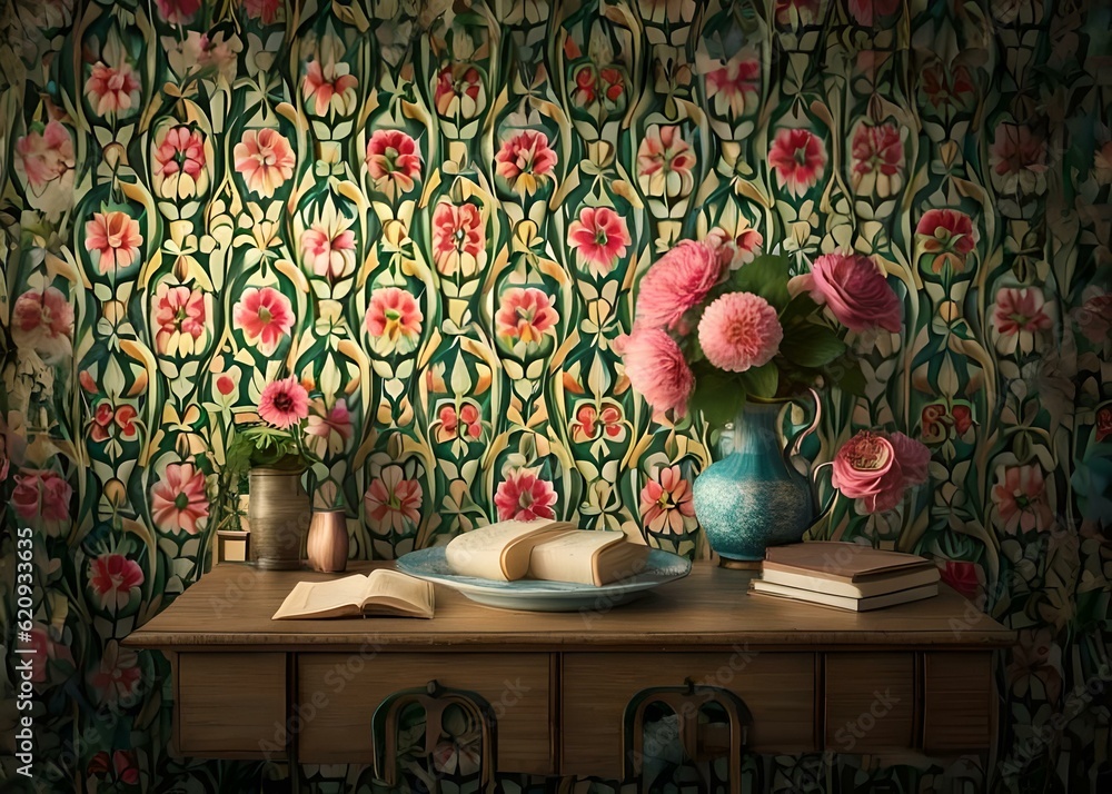 Vintage Wallpaper Adorned with Delicate Flowers
