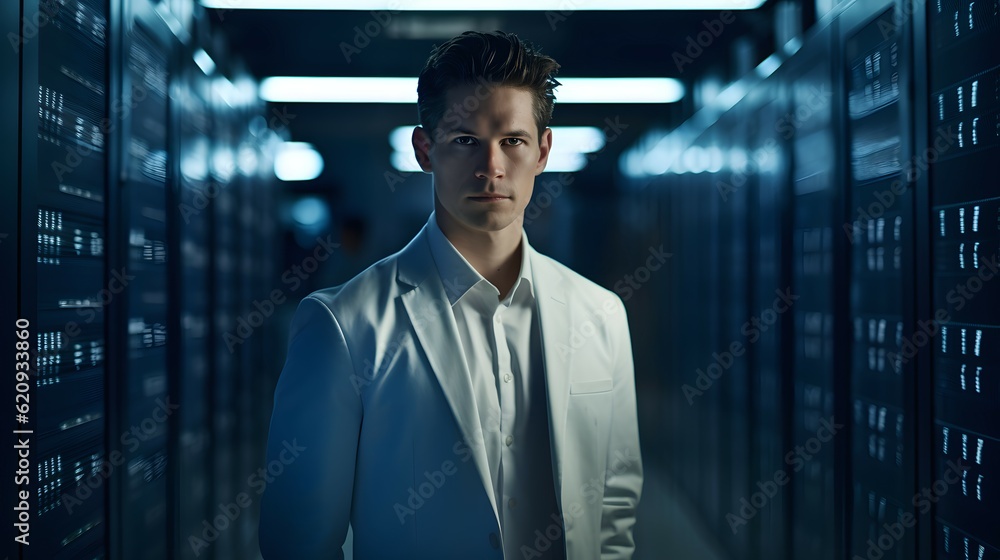 Fototapeta premium businessman in data server room