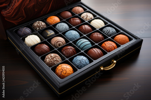 Luxury candy box with Belgium chocolate candies generative ai