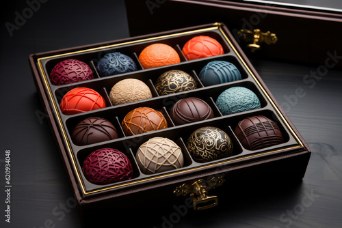 Luxury candy box with Belgium chocolate candies generative ai