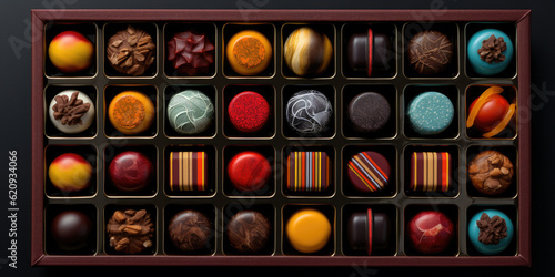 Luxury candy box with Belgium chocolate candies generative ai