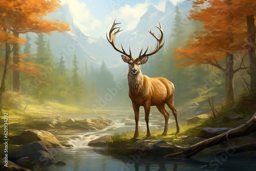 Realistic Deer in Natural Surroundings. Generative AI © Haider