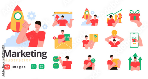 Marketing Vector Ilustration concept,Advertising,Business Strategy,Communication with Costumer,Men using megaphone,Promotion Ilustration.Isolated object on white background.