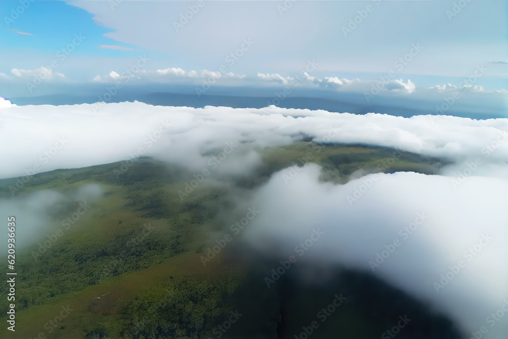 Obraz premium Congo landscape with hills in the clouds. Generative AI Art. Beautiful view.