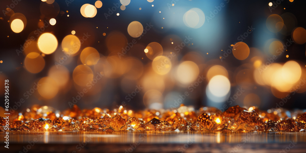 bokeh background with gold lights on a table . AI Generated bokeh background with gold lights on a table . AI Generated