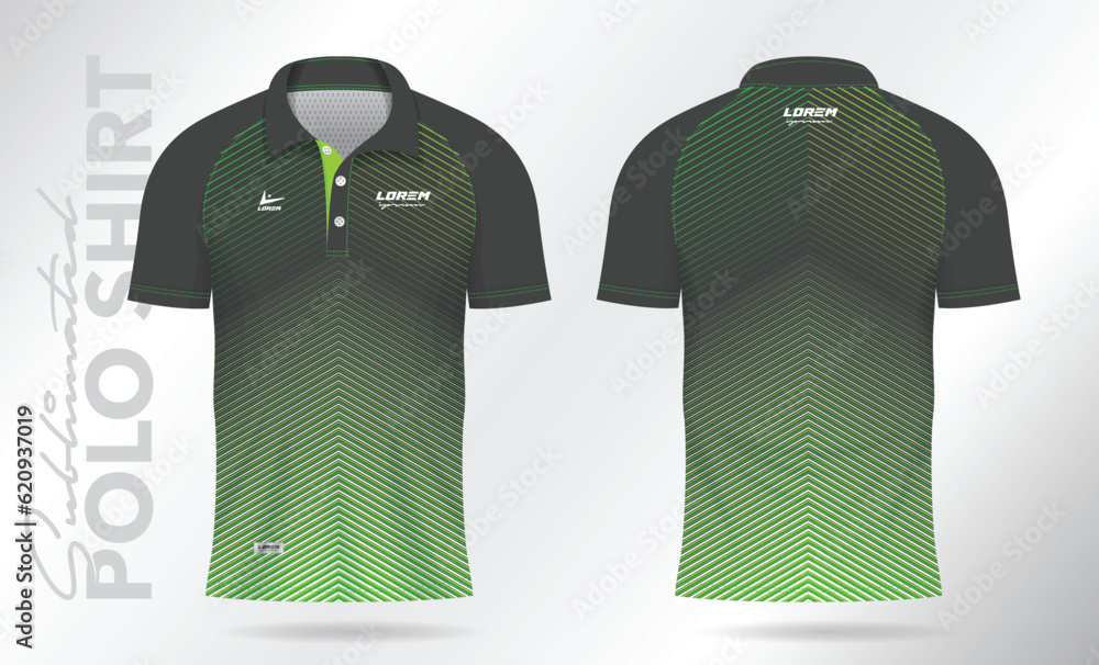 black green sublimation Polo Shirt mockup template design for badminton ...