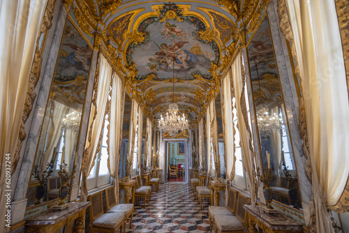 GENOA, ITALY, APRIL 28,2023 - The hall of mirrors in Spinola Palace, Genoa, Italy