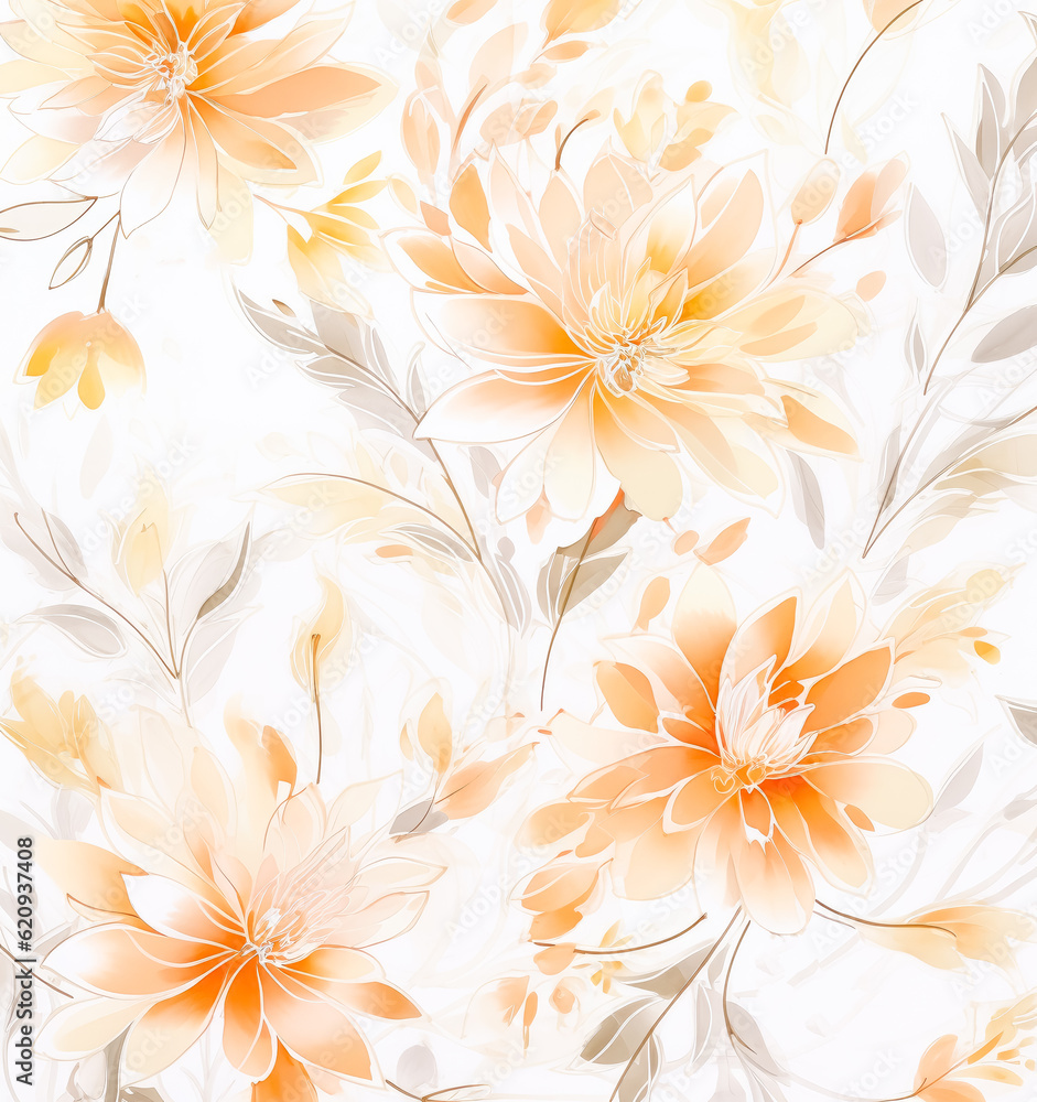 Floral seamless pattern with orange and pink flowers on white background. Floral seamless pattern with orange and pink flowers on white background.