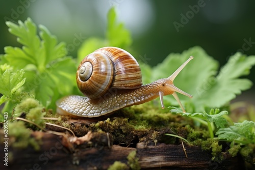 Helix pomatia also Roman snail, Burgundy snai. Generative AI © kardaska