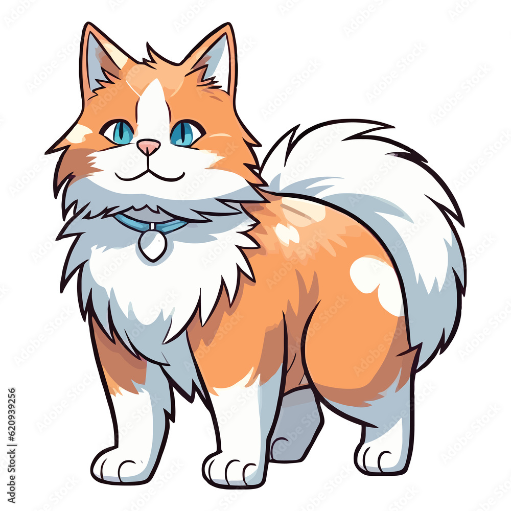 Naklejka premium Majestic Charm: Striking 2D Illustration of a Siberian Cat