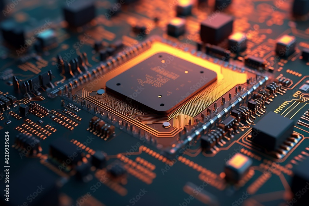 Ai PC Processor Chip Close View With Orange Background Ai PC Processor Chip Close View With Orange Background