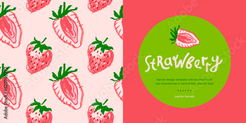Red strawberry pattern seamless, strawberries illustration for fabric ornament, textile design. Hand drawn vector berry. Juice or jam label design. Bright pink berries background. Strawberry backdrop.