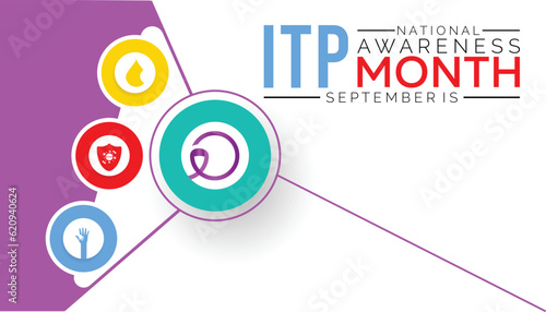 ITP (Immune thrombocytopenic purpura) awareness month is observed every year in September. banner design template Vector illustration background design.