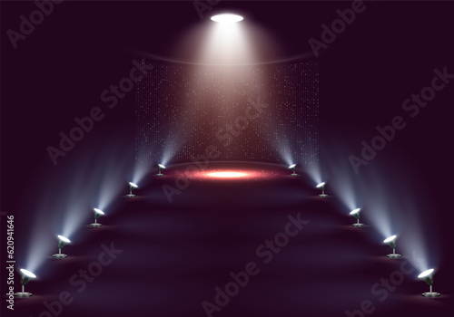 Spotlights. Scene for presentation illuminated by spotlights. Vector illustration.