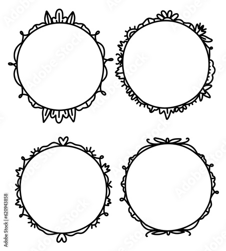 Set of circle frame in simple outline doodle style