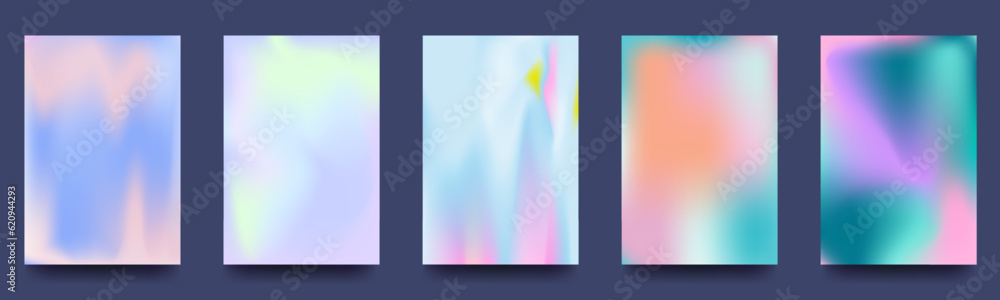 Set of abstract gradient backgrounds. Cover template in minimalist style with shapes, colorful and vibrant colors. The modern wallpaper design is perfect for social media. Vector