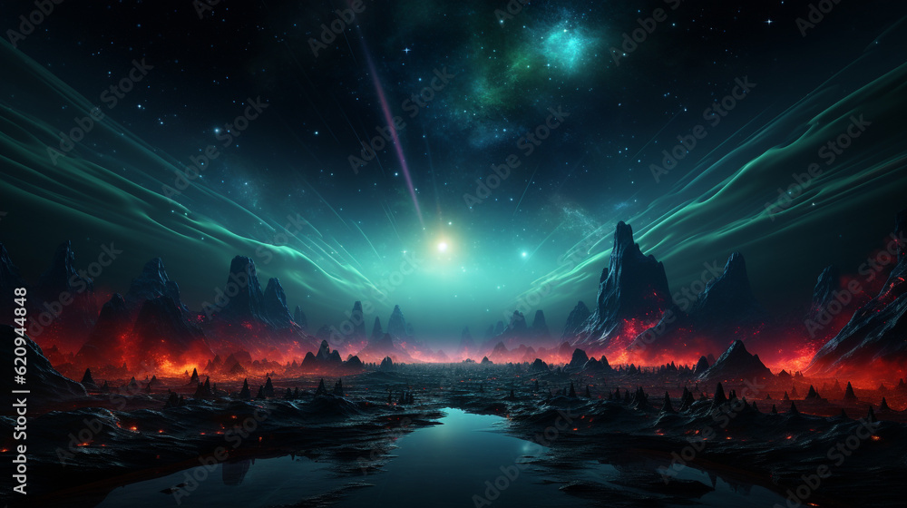 Fantasy alien planet. 3D illustration. Fantasy colorful background.